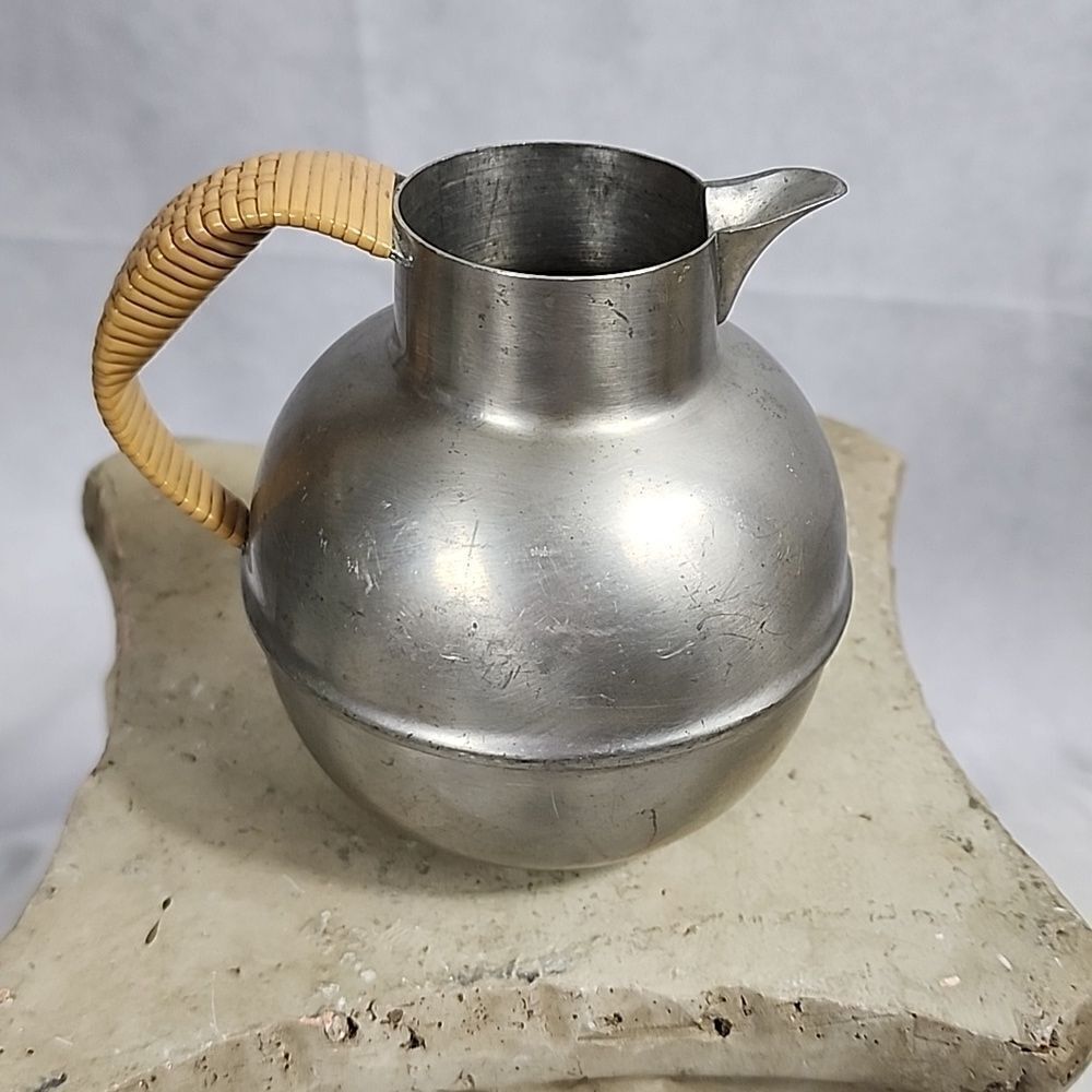 Vintage Pewter Pitcher with Woven Handle